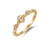 Wycian Rings for Women Real Gold Stackable 18K Yellow Gold R 1/2, Twisted Band Vintage Anniversary Rings for Her, Moissanite