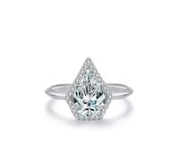 Wycian Rings Silver 925 Silver Ring 1.8mm Cubic-Zirconia Drop-Shaped Halo Size J 1/2 Gifts for Ladies Mother Premium