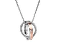 Wycian Rose Gold Large Pendant Necklace Two-Tone Interlocking LOVE Double Ring, Stainless Steel with Zirconia