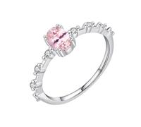 Wycian S925 Sterling Silver Cubic Zirconia Engagement Ring Women, Round with Pink Oval Shape Crystal Engagement Rings for Her Simple