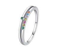 Wycian S925 Sterling Silver Cubic Zirconia Ring Anniversary for Women, Double Layer Inlaid Stones Beautiful Promise Rings for Women Size P 1/2