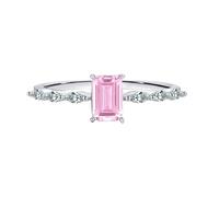 Wycian S925 Sterling Silver Women Rings Size 9 with Cubic Zirconia, Round with Pink Rectangle Shape Crystal Vintage Promise Rings for Her Size R 1/2