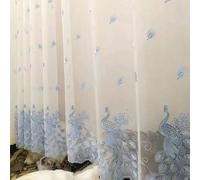 Wycian Sheer Valances for Windows Short Sheer Curtains Blue Polyester Embroidery Pattern 38" W x 45" H (96X115CM)