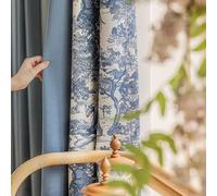 Wycian Short Black Out Curtains for Bedroom Kitchen Valances Blue Chenille Splicing Solid Color and Flower Pattern 38" W x 45" H (96X115CM)