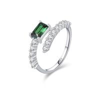 Wycian Silver Engagement Rings Sterling Silver 925 Rings 1.7mm Cubic-Zirconia Double Row Zircon Open Ring with Rectangular Solitaire Size J 1/2 Classic
