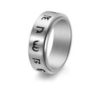 Wycian Silver Men Rings Stainless Steel Oriental Peace Script Engraved Spinner, 8 mm Size R 1/2