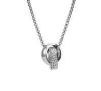 Wycian Silver Mens Necklaces Two-Tone Interlocking Full Pave CZ Double Ring, Stainless Steel