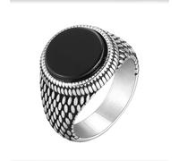 Wycian Silver Ring Insert Stainless Steel Rings Retro 15.8mm Black Onyx Round Signet Size N 1/2 Gifts for Ladies Mother Premium