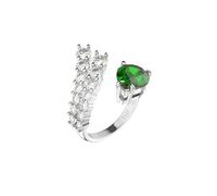 Wycian Silver Ring Man 925 Silver Ring Open Ring with Pear Shaped Green Zirconia Size Adjustable Gifts for Ladies Mother Elegant