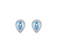 Wycian Simple Earrings for Women, Blue Topaz Womens Stud Earrings Gold Water Drop Shaped 18K White Gold