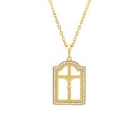Wycian Simple Gold Necklace with Pendant for Women, Moissanite 9K/14K/18K Yellow Gold Necklace Jesus Cross for Her, 40+5 cm/17.71+1.96 in