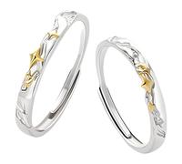 Wycian Simple Promise Rings for Women S925 Sterling Silver Rings for Women Silver Star Adjustable Popular for Couple Sister Engagement Jewelry