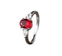 Wycian Simple Promise Rings Lab Grown Ruby Engagement Ring 9K White Gold Elegant 4 Claw Oval Lab Ruby 1.9CT with Waterdrop Moissanite Size P 1/2 Solid Not Plated Fashion for Sister New Year