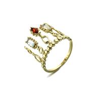 Wycian Simple Promise Rings, Red Ring for Women 18K Yellow Gold Yellow Red Marquise Garnet with Blue Topa Size W 1/2 Stackable Knuckle for Anniversary