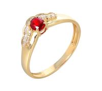 Wycian Solitaire Engagement Ring Lab Grown Ruby Ring 18K Yellow Gold 4 Claws Oval with 0.30CT Ruby and Diamond Size L 1/2 Solid Not Plated Premium for Ladies Birthday