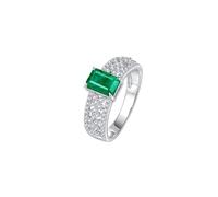 Wycian Solitaire Engagement Ring Promise Ring Green 18K White Gold with 0.9CT 4-Prong Rectangle Emerald and Diamond Size S 1/2 Solid Not Plated Upgrade 3.0 for Sister Thanksgiving