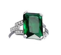 Wycian Solitaire Engagement Ring Promise Ring Green 9K White Gold Created Emerald Rectangle Size V 1/2 Solid Not Plated Fashion for Ladies Birthday Jewelry