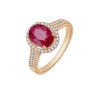 Wycian Stackable Ring Unique 14K Rose Gold Filled Ring Oval with Ruby and Diamond Size S 1/2 Solid Not Plated Simple for Ladies Graduation Jewelry