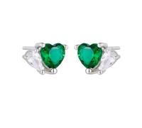 Wycian Statement Earrings for Women formal, Green Created Emerald and Moissanite Small Platinum Hoops Earrings for Women Toi et Moi Setting Heart Shape 950 Platinum