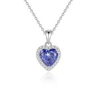 Wycian Statement Necklaces for Women Trendy, Dark Blue Lab Created Tanzanite and Moissanite Heart Halo 14K Gold Necklace Chain for Her, 40+5 cm/15.7+1.9 inch