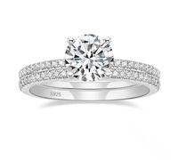 Wycian Sterling Silver Promise Rings for Her, Half Eternity 4-Prong Wedding Rings for The Bride with Cubic Zirconia Size L 1/2