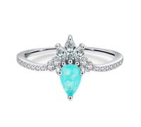 Wycian The Promise Ring 14K Rings for Women Real Gold Au585 Size M 1/2 Blue Oval 6X8mm Topaz Stackable for Sister Simple