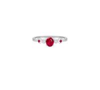 Wycian The Promise Ring 14K White Gold Ring Band Silver 4 Prong Oval with 0.4CT Ruby and Diamond Size O 1/2 Solid Not Plated Upgrade 3.0 for Sister Birthday