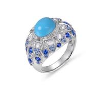 Wycian The Promise Ring 14K White Gold Ring Silver Leaf and Oval with 3.25CT Created Turquoise and Created Sapphire Moissanite Size I 1/2 Solid Not Plated Fashion for Aunt Thanksgiving
