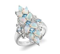 Wycian The Promise Ring, 925 Silver Ring with Gemstone 5X3mm White Pear Opal with Blue Topaz Size P 1/2 Stackable Knuckle for Graduation