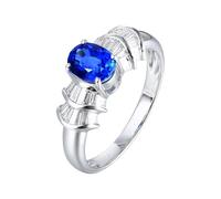 Wycian The Promise Ring Lab Created Sapphire Ring 18K White Gold 4 Prong with Oval Shaped 1.10CT Sapphire and Diamond Size S 1/2 Solid Not Plated Fashion for Ladies New Year