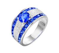 Wycian The Promise Ring Lab Created Sapphire Ring 18K White Gold Drill Row with 1.99CT Sapphire and Diamond Size N 1/2 Solid Not Plated Modern for Ladies Mothers Day