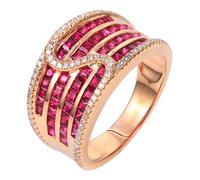 Wycian The Promise Ring Lab Grown Ruby Ring 18K Rose Gold Drill Row with 2.534CT Red Ruby and Diamond Size N 1/2 Solid Not Plated Elegant for Wife Cocktail