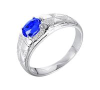 Wycian The Ring for Men Lab Created Sapphire Ring 18K White Gold 4 Claws Oval with 1.17CT Blue Sapphire and Diamond Size P 1/2 Solid Not Plated Premium for Wife Mothers Day