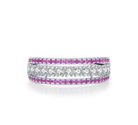 Wycian The Silver Ring 925 Engagement Rings for Women 6mm Cubic-Zirconia Three Rows of Zircon Size J 1/2 Gifts for Ladies Mother Simple