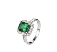 Wycian The Wedding Ring Green Wedding Band 9K White Gold Classic Design 4 Claw Rectangular Lab Emerald 2CT with Moissanite Size K 1/2 Solid Not Plated Elegant for Sister Valentines Day