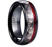 Wycian Tungsten Steel Promise Rings for Men, Matching Bands for Couples Dome Celtic with Striped Grooves 8 mm in Red Size P 1/2, No Gemstone