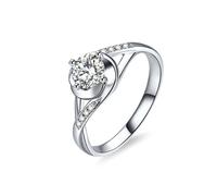 Wycian Unique Engagement Ring The Silver Ring 14K White Gold Lab Diamond Twisted Flower 4 Prong Round 1Ct Cubic Zirconia Size S 1/2 Popular for Sister Graduation Jewelry