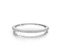 Wycian Vintage Engagement Ring Aaaaa Cubic Zirconia Ring 925 Sterling Silver 1.5mm Double-Layer Design Chain and Eternity Band Size R 1/2 Gifts for Modern