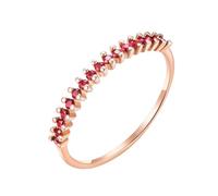 Wycian Vintage Rings for Women Ruby Ring Real 9K Rose Gold Simple Thin Row 2 Claw Round Ruby 0.22CT Size T 1/2 Solid Not Plated Popular for Ladies Anniversary