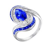 Wycian Vintage Wedding Ring Lab Created Sapphire Ring 18K White Gold Geometric with 2.90CT Blue Sapphire and Diamond Size K 1/2 Solid Not Plated Premium for Wife Graduation