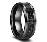 Wycian Wedding Band for Her Tungsten Steel, Couple Engagement Rings Band Black Sand-Like Inlay 8 mm in Black Size W 1/2, No Gemstone