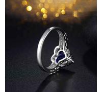 Wycian Wedding Band Vintage 14K White Gold Wedding Bands for Women Created Sapphire Heart Shape Size N 1/2 Solid Not Plated Modern for Ladies Anniversary