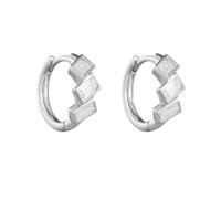Wycian Wedding Earrings for Brides with White Moissanite, Hoop with Rectangle Three-Stone Dainty Earrings Platinum for Her