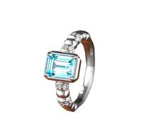 Wycian Wedding Ring Band Engagement Rings Blue 18K White Gold Elegant 4 Claw Rectangular Lab Tourmaline 2CT with Round Moissanite Size V 1/2 Solid Not Plated Popular for Sister Engagement