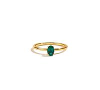 Wycian Wedding Ring Insert for Women 14K Gold Promise Rings 14K Yellow Gold Thin Polished Design Solitaire Oval Lab Emerald 0.5CT Size I 1/2 Solid Not Plated Elegant for Ladies Christmas