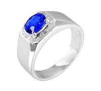 Wycian Wedding Ring Men Lab Created Sapphire Ring 18K White Gold Simply Style with 1.36CT Sapphire and Diamond Size M 1/2 Solid Not Plated Modern for Aunt Cocktail