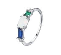 Wycian Wedding Rings Women Silver with opal, Round with White Oval Shape Opal Womens Engagement Rings 925 Size P 1/2