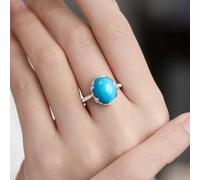 Wycian Women Rings Turquoise Rings for Women 18K White Gold Silver Oval with 1.69CT Turquoise and Diamond Size H 1/2 Solid Not Plated Premium for Sister Engagement