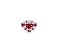 Wycian Women Wedding Band Lab Made Ruby Ring 18K White Gold Silver Heart with 2.04CT Created Ruby and Moissanite Size M 1/2 Solid Not Plated Modern for Ladies Thanksgiving