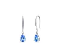 Wycian Womens Earrings Dangle Trendy, Royal Blue Created Sapphire Wedding Earrings for Bridesmaids Simple 950 Platinum